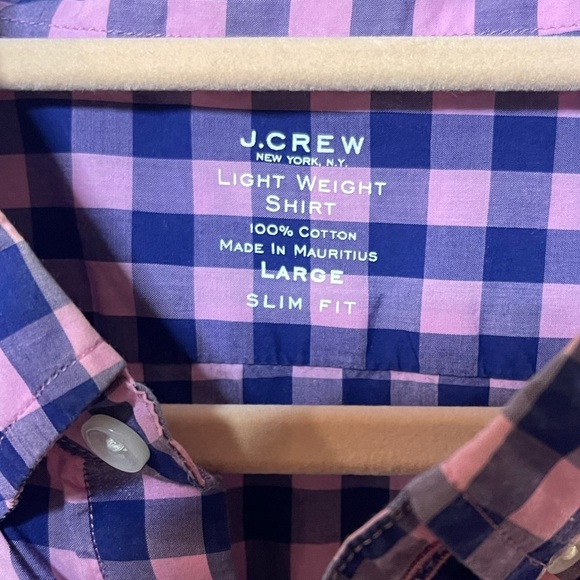 J Crew button down slim fit shirt gingham plaid preppy dusty peony Baltic blue L - Picture 7 of 8